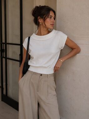Vintage St. Michael White Boatneck Short-Sleeve Sweater NWT